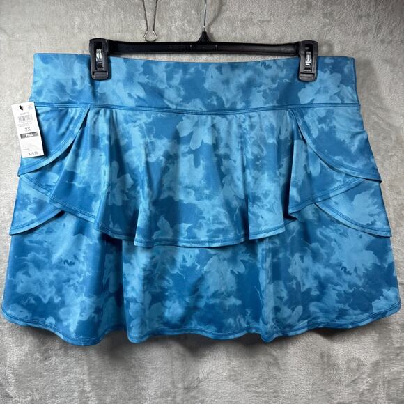 ID Ideology NEW Womens Skort Plus 2X Flouncy Tiered Blue Dye Pull On Stretch - Picture 2 of 11